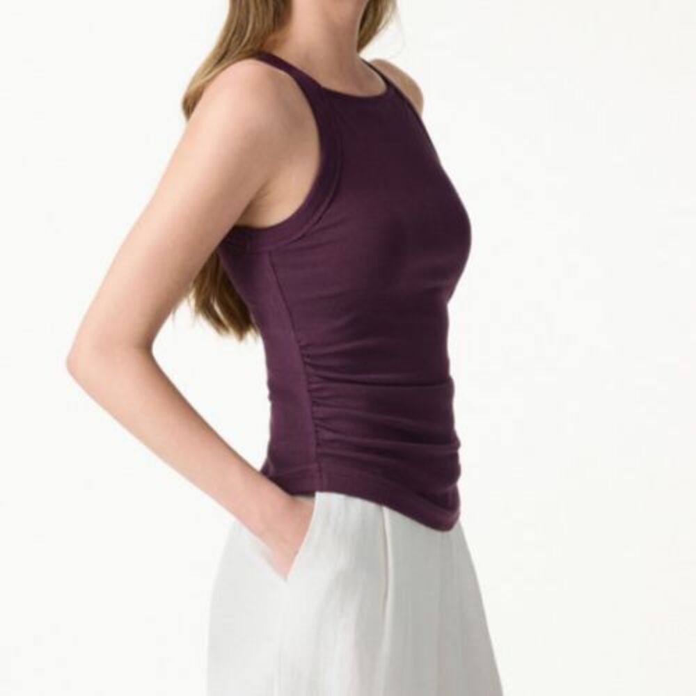 OGL Plantive Ribbed Square Neck Side Ruched Brami Tank Top Fig Size Medium
